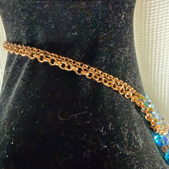 Elegant Blue and Gold Necklace marked ALI KHAN - Picture 2 of 4